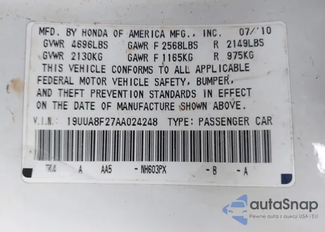 2010 Acura Tl 3.5 z USA, uszkodzony, nr VIN 19UUA8F27AA024248